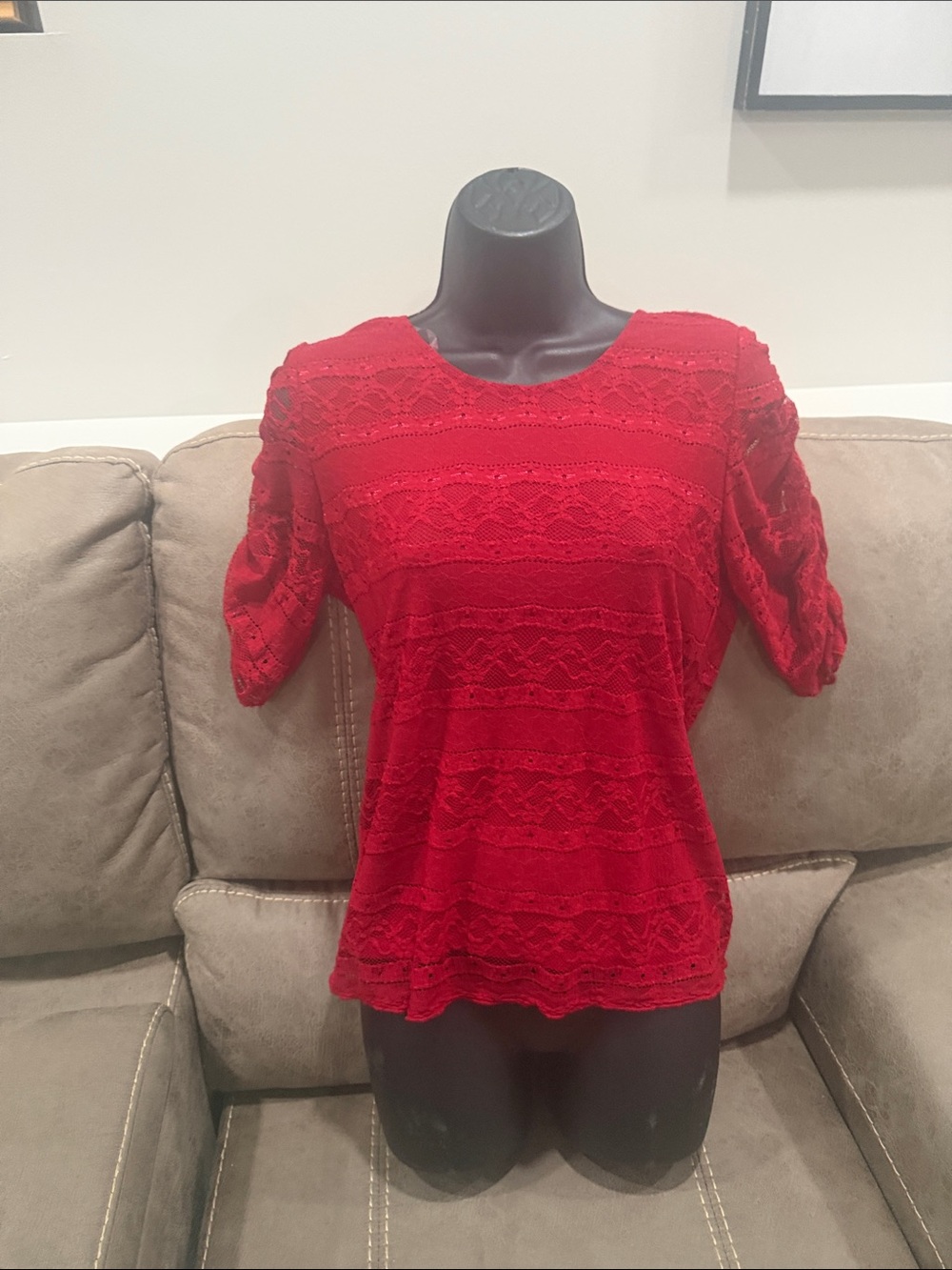 American Rag Red Lace Short Sleeve Top